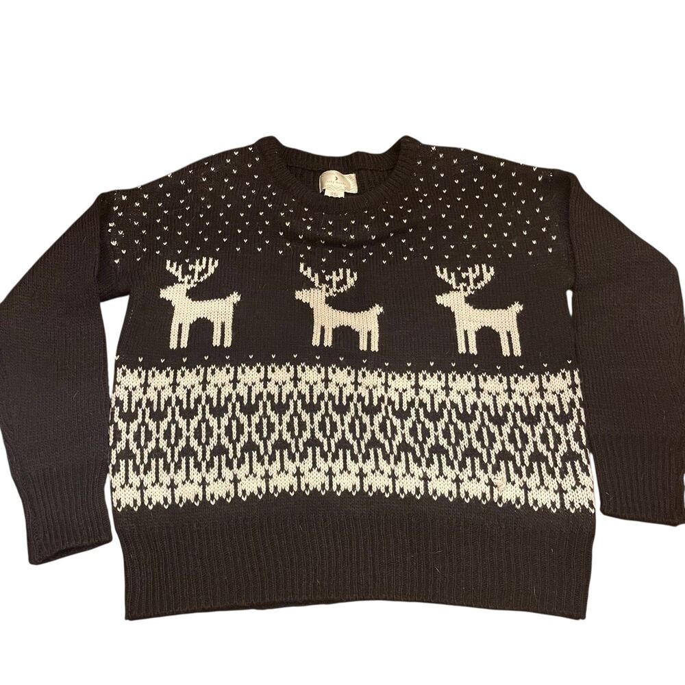 NWT Nordic Fair Isle Reindeer Knit Sweater M Holiday After Ski Cabincore Winter
